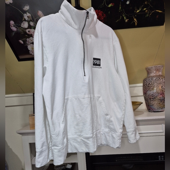 Calvin Klein Men's White Zip-Up Sweater - Picture 1 of 6